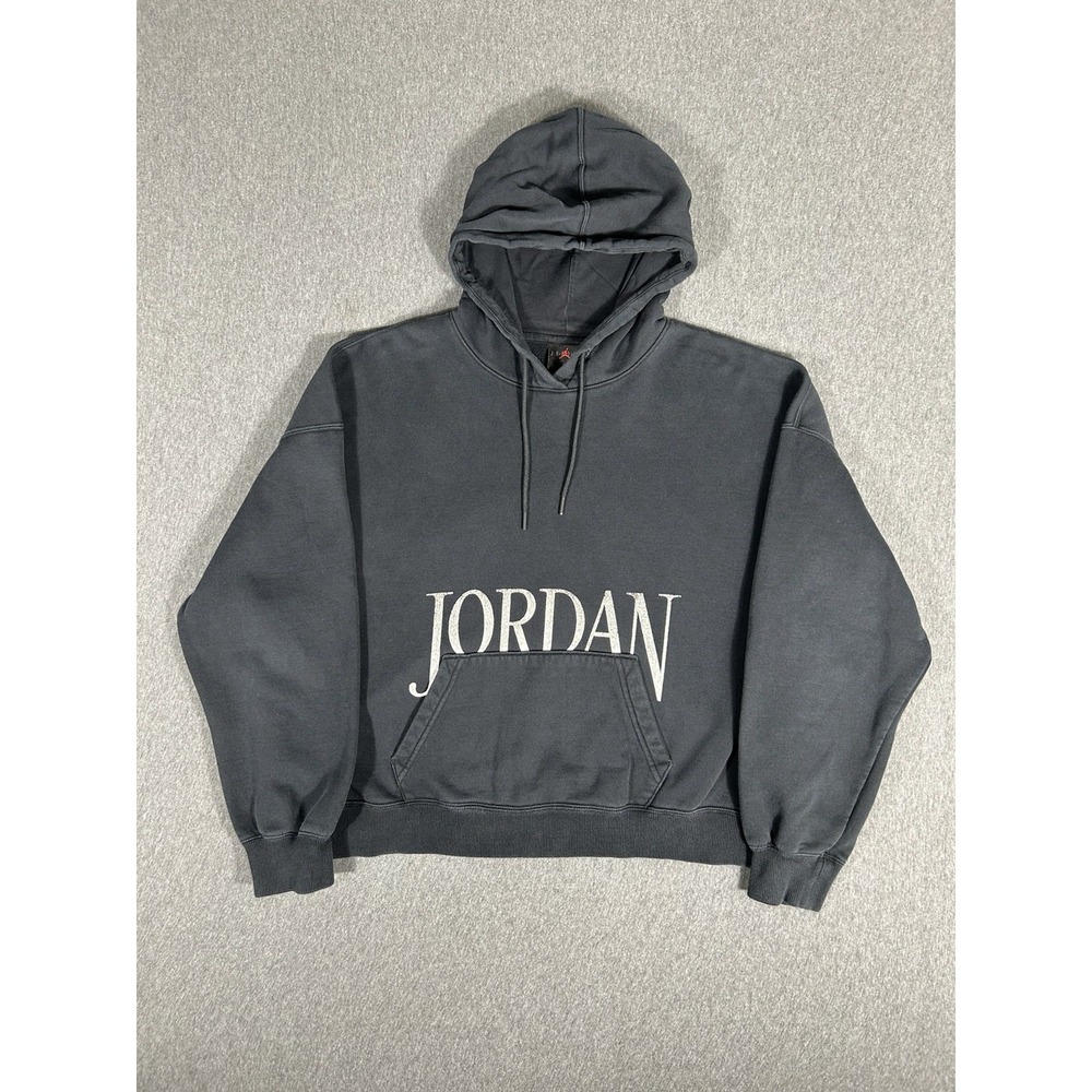 Jordan Wordmark Fleece Pullover Hoodie Mens Black Faded Jumpman Size Large